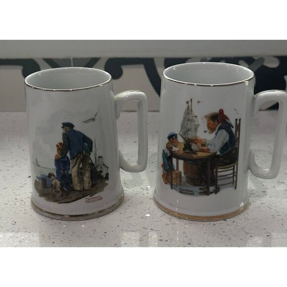 Vintage Set of 2  Norman Rockwell Coffee Mug Tea Cup Museum Collections - Picture 1 of 2
